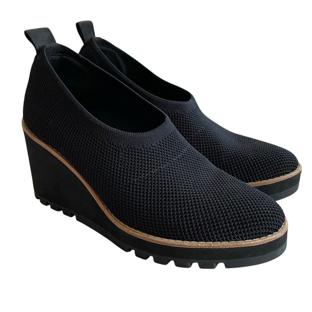 Eileen Fisher SZ 6 Women's Marie Wedge Pumps Chunky Lug Platform Shoes Black EUC